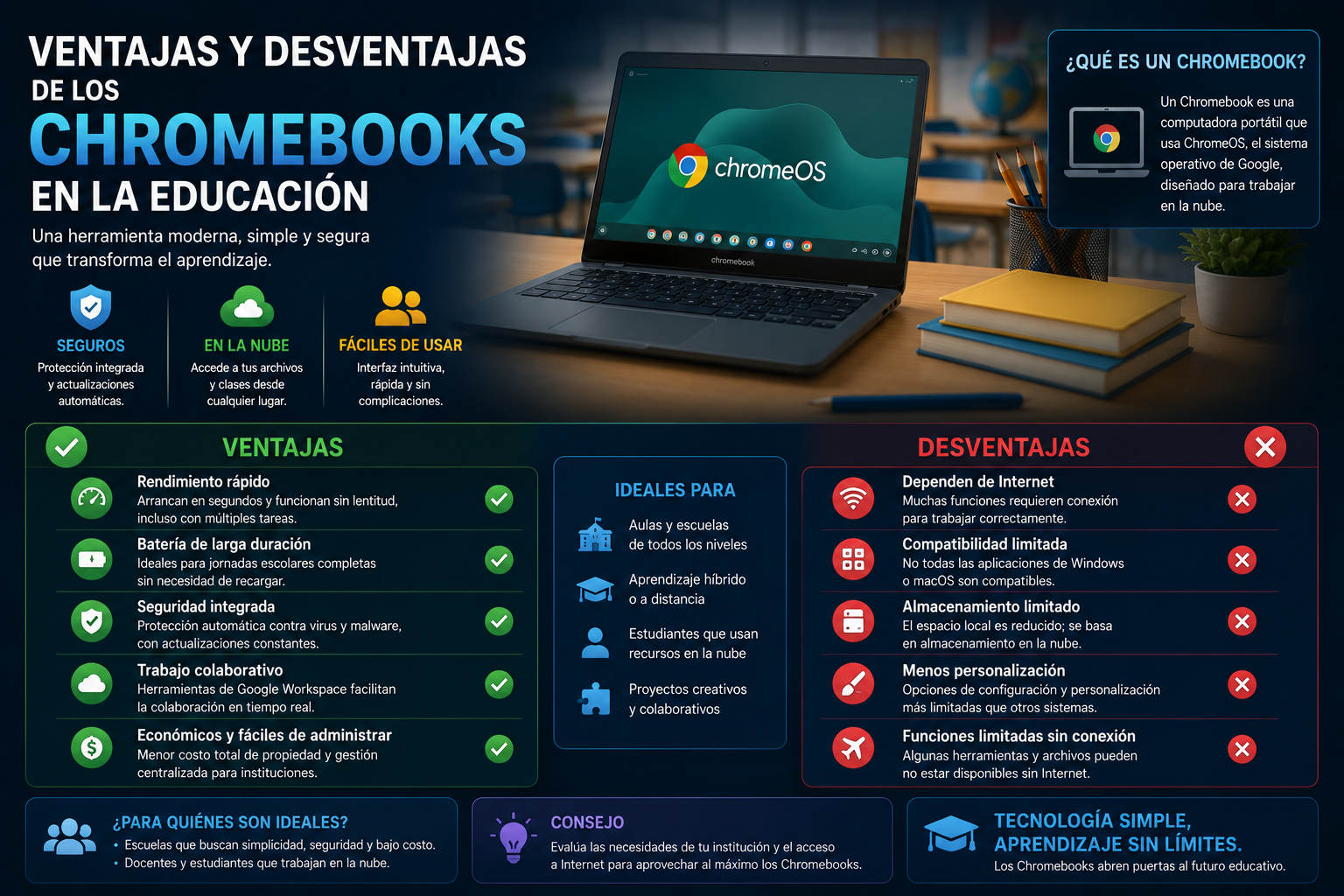 Ventajas y desventajas de los Chromebooks en la educación