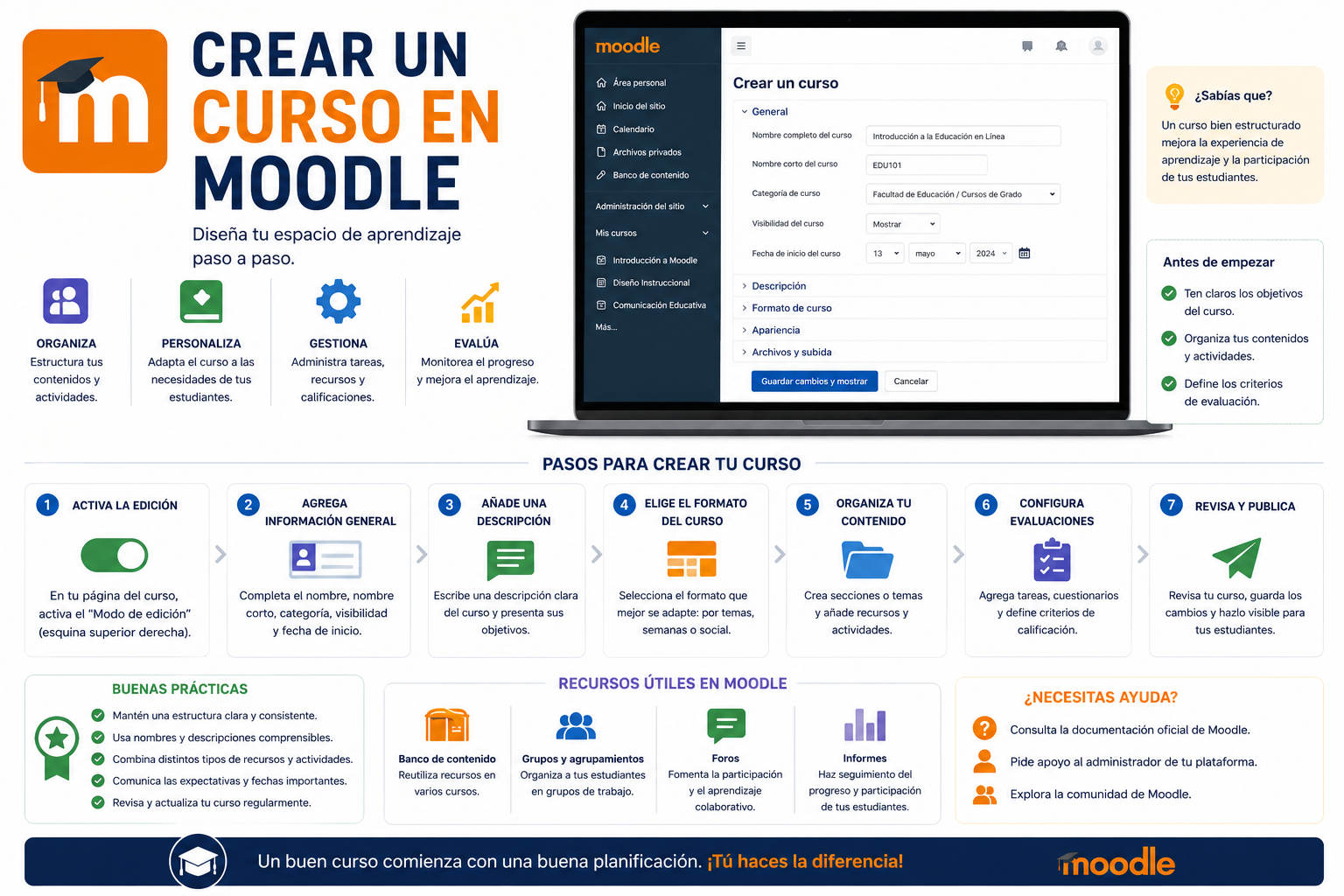 como crear un curso en Moodle: